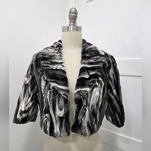 Komarov Women's Chic Black and White Faux Fur Cropped Jacket Size XS